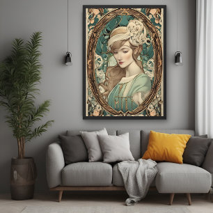 Affiche Art Nouveau vintage Femme Art élégant