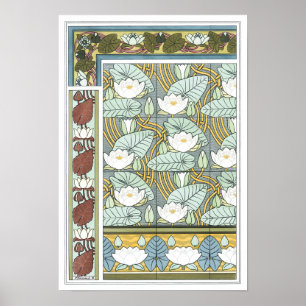 Affiche Art Nouveau vintage, fleurs de jardin de nénuphars