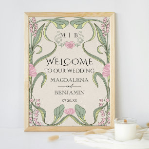 Affiche Art Nouveau Vintage Fleurs de Sauge Rose Pâle Bien