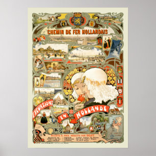 Affiche Art Nouveau vintage Hollande Tourisme Voyage