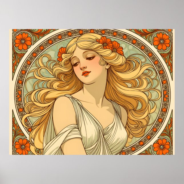 Affiche Art nouveau vintage illustration : blode woman (Devant)