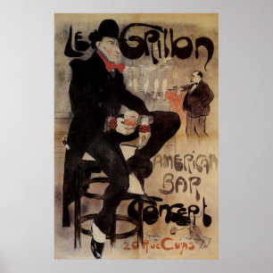Affiche Art Nouveau vintage Le Grillon, Bière Boire Homme
