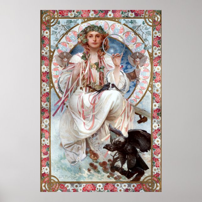Affiche Art Nouveau vintage "Slávie" d'Alphonse Mucha (Devant)