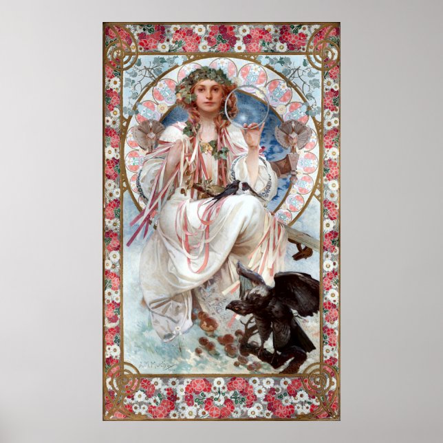 Affiche Art nouveau vintage "Slávie" par Alphonse Mucha (Devant)