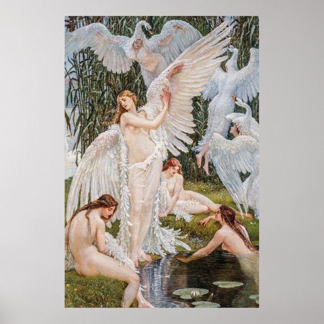 Affiche Art nouveau vintage Swan Maidens by W. Crane (Devant)