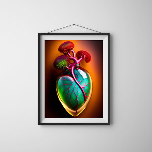 Affiche Art numérique cardiaque en verre anatomique