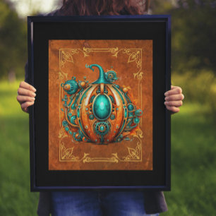 Affiche Art numérique Citrouille Aqua & Orange Steampunk