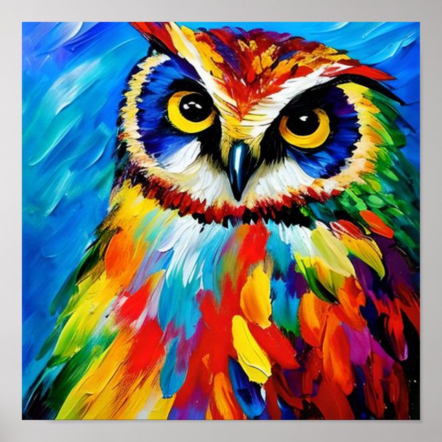 Affiche Art numérique de hibou unique couleur aquarelle Ar (Devant)