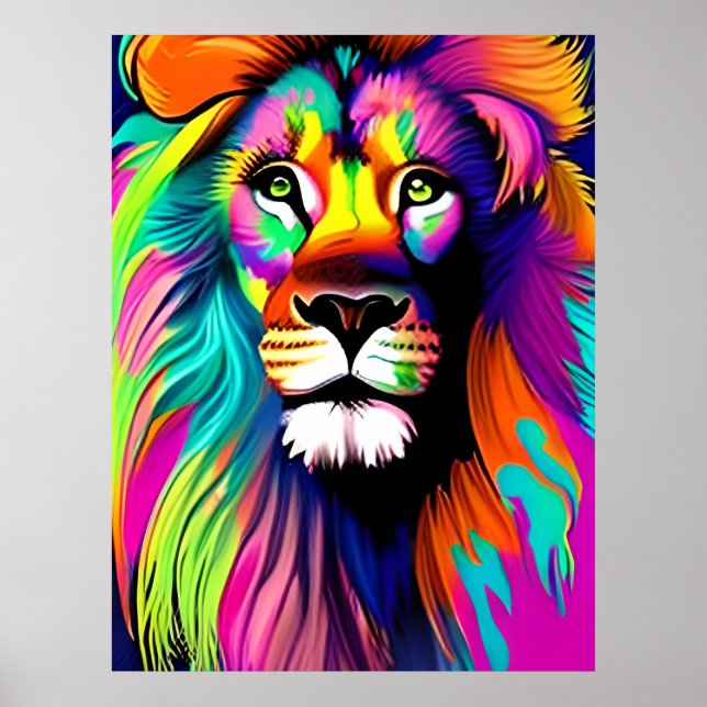 Affiche Art numérique de lion coloré (Devant)