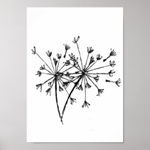 Affiche Art numérique de pissenlit minimaliste noir