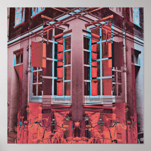 Affiche Art numérique de reflet de fenêtres bleu rouge Cop