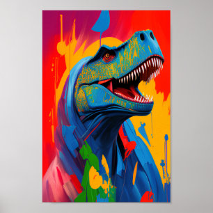 Affiche Art numérique d'illustration T-Rex brillant et dyn