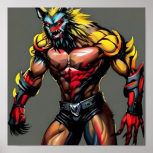 Affiche Art numérique du loup Cyberpunk - Loup futuriste n