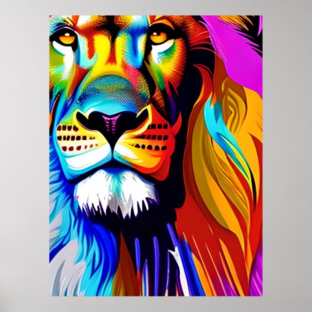 Affiche Art numérique Lion coloré | Anniversaire (Devant)