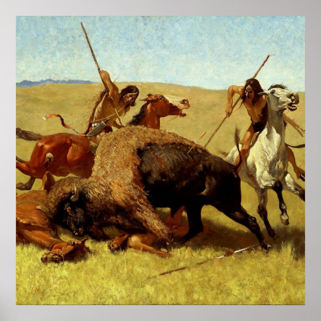 Affiche Art occidental de Frederic Remington “Chasse au bu (Devant)