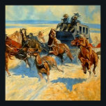 Affiche Art occidental "Downing the Nigh Leader"<br><div class="desc">Frederic Remington était un peintre et écrivain américain connu pour son art représentant les cowboys, les soldats et les Amérindiens du Vieux-Ouest. Son amour pour les grossiers cowboys et soldats héroïques l'a pris à l'ouest comme journaliste/illustrateur et il a produit plus de 3000 peintures et dessins. Cette peinture s'appelle "Downing...</div>