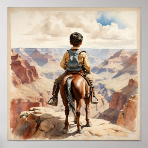 Affiche Art occidental ethnique vintage garçon à cheval