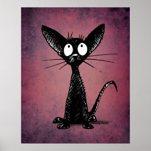 Affiche Art oriental mignon de chat noir sur le pourpre