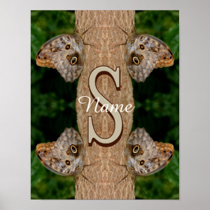 Affiche Art papillon de monogramme initial personnalisé
