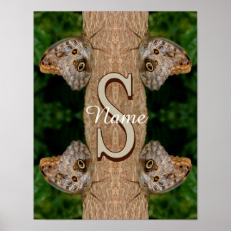 Affiche Art papillon de monogramme initial personnalisé