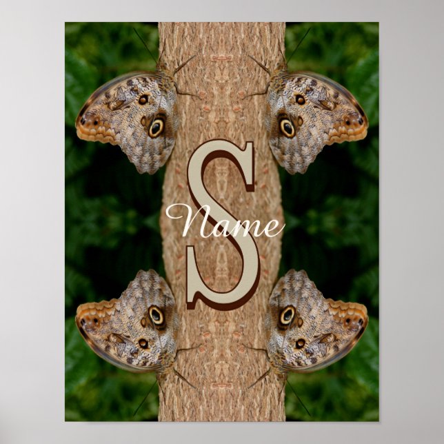 Affiche Art papillon de monogramme initial personnalisé (Devant)