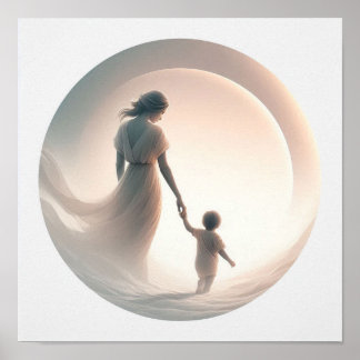 Affiche Art pastel minimaliste de maman avec bébé