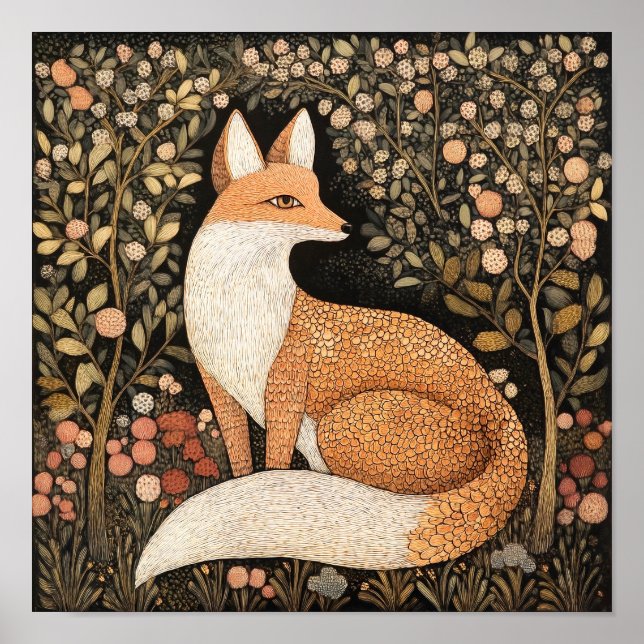 Affiche Art Peinture Fox Imprimer Bois Mur Art (Devant)