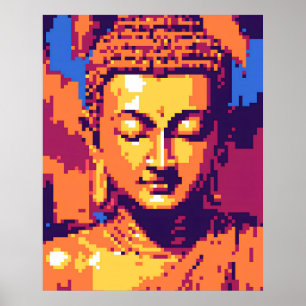 Affiche Art Pixel coloré   Méditer Bouddha