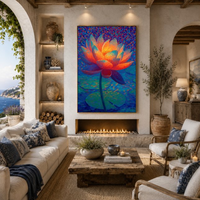 Affiche Art Pointillisme Fleur de Lotus Lumineuse (Créateur téléchargé)