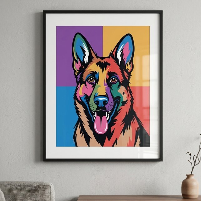 Affiche Art Pop Coloré Berger Allemand (german shepherd pop art poster)