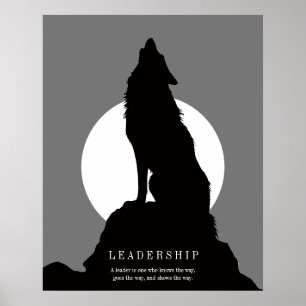 Affiche Art Pop Loup Noir Gris Hurlement De Leadership