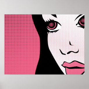 Affiche Art Pop Moderne de Bande Dessinée du Visage de Fem