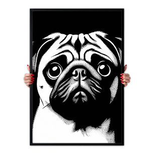 Affiche Art Pop Pug Blanc & Noir Chic Fun Esthétique