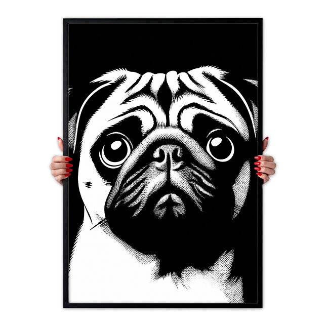 Affiche Art Pop Pug Blanc & Noir Chic Fun Esthétique (Pug Pop Art White & Black Fun Chic Aesthetic Poster)