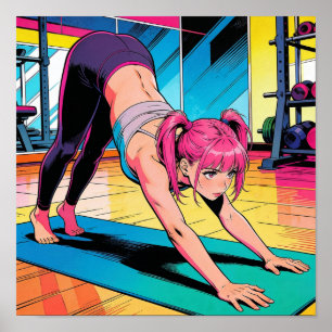 Affiche Art Pop Rétro Yoga Chien Tête en Bas