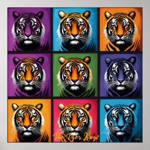 Affiche Art Pop Tigre Grille Murale Gras Bold