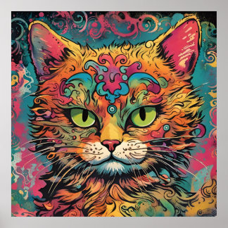 Affiche Art Pop vintage, Style Louis Wain, Beau Chat