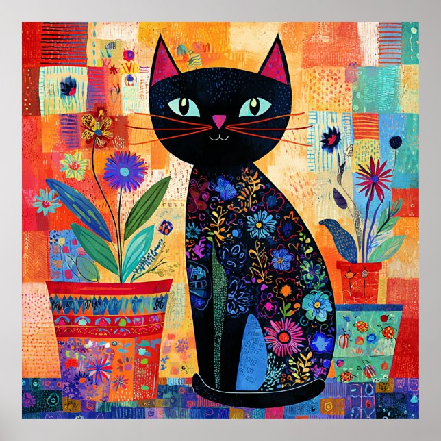 Affiche Art populaire de chat noir (Devant)