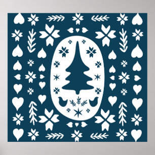 Affiche Art populaire de Noël : Doodle scandinave.