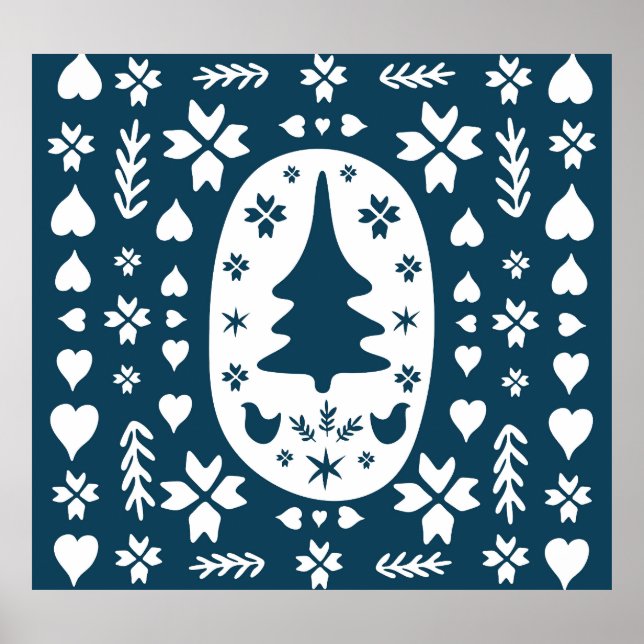 Affiche Art populaire de Noël : Doodle scandinave. (Devant)