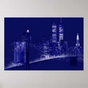 Affiche Art Populaire Nuit Bleue de New York City