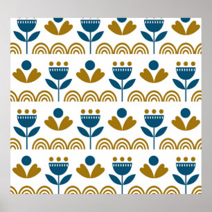 Affiche Art populaire scandinave, motif coloré.