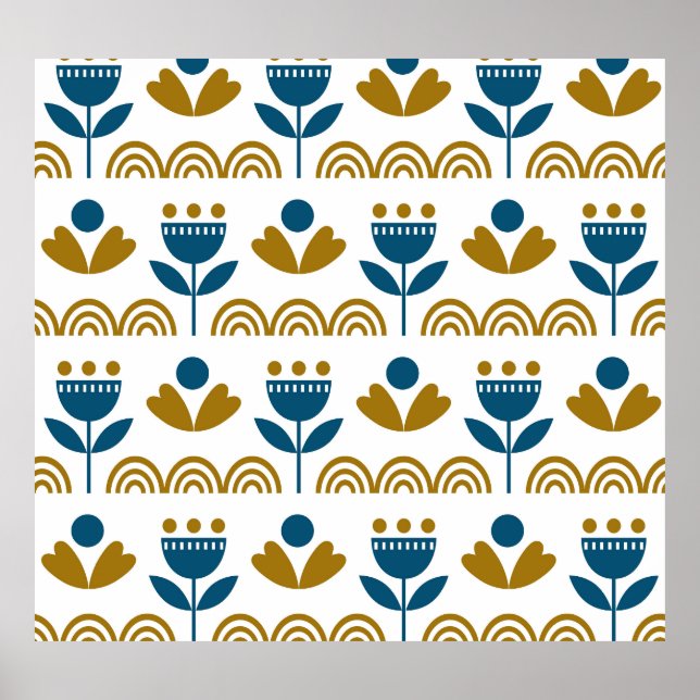 Affiche Art populaire scandinave, motif coloré. (Devant)