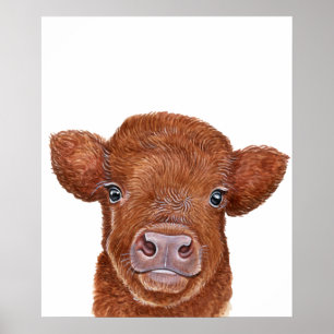 Affiche Art pour la nurserie Veau de vache Highland rouge