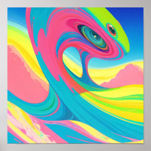Affiche Art Psychédélique Rose Vert