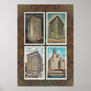 Affiche ART Recyclé : 1920S USA ARCHITECTURE 4 CARTES POST