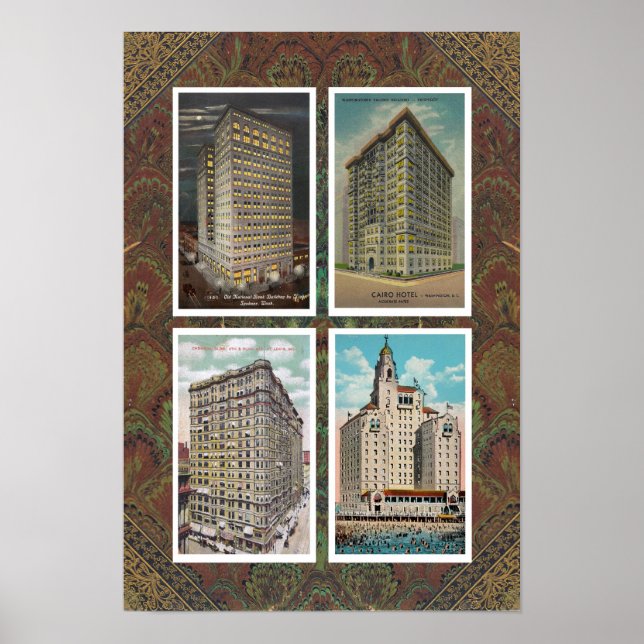 Affiche ART Recyclé : 1920S USA ARCHITECTURE 4 CARTES POST (Devant)