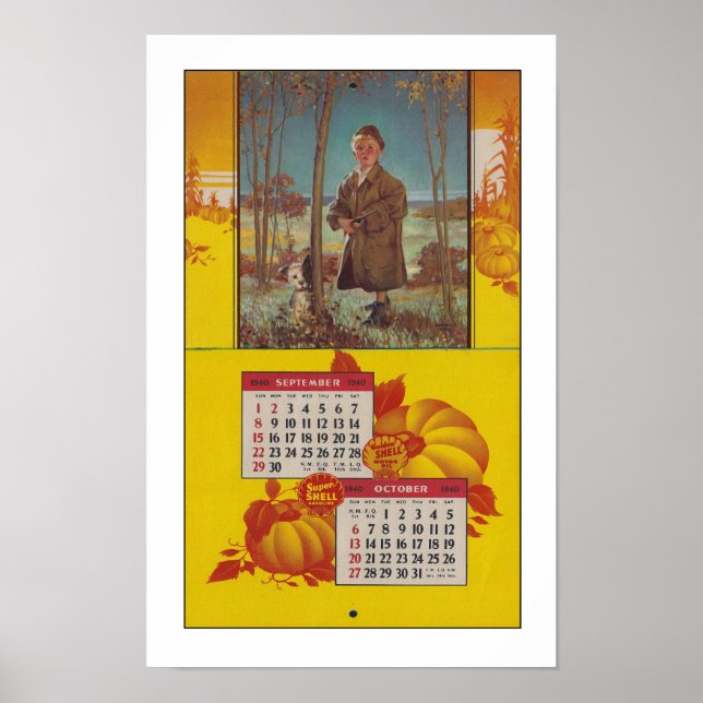 Affiche ART RECYCLE : Page du calendrier de 1940 AUTOMNE O (Devant)
