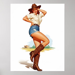 Affiche Art rétro Cowgirl Pin up