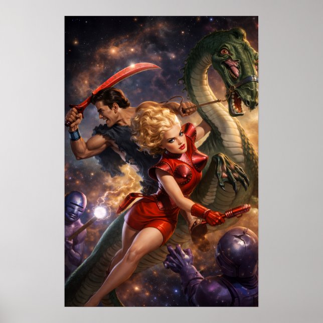 Affiche Art rétro de science-fiction fantastique dans l'es (Devant)